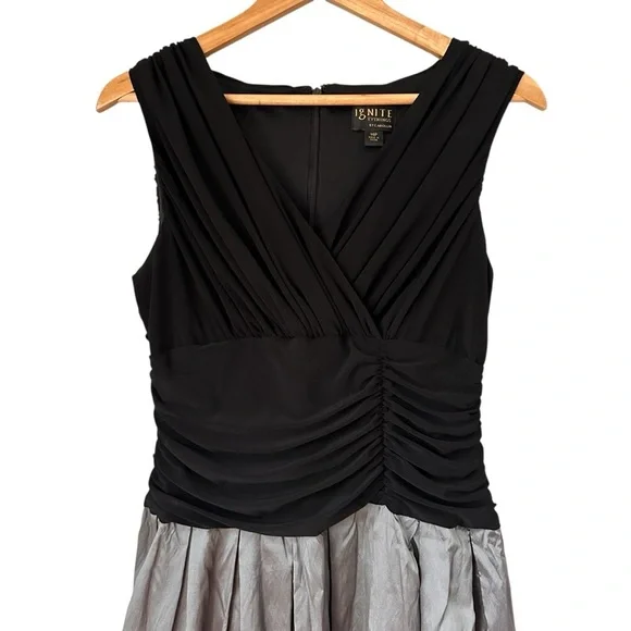 Ignite Evenings Black and Gray Embroidered Midi Dress, 14P - Picture 3 of 13